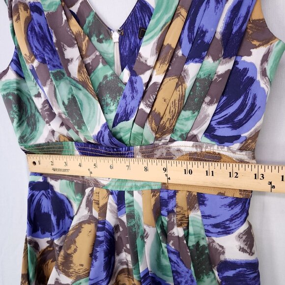 BCBG Maxazria 100% Silk Dress Size2 Short Drape Pleated Floral Elegant - Picture 9 of 13